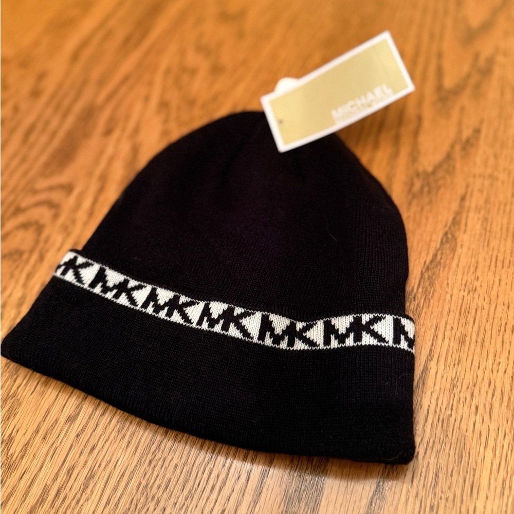 Michael Kors Black and White Knit Hat
